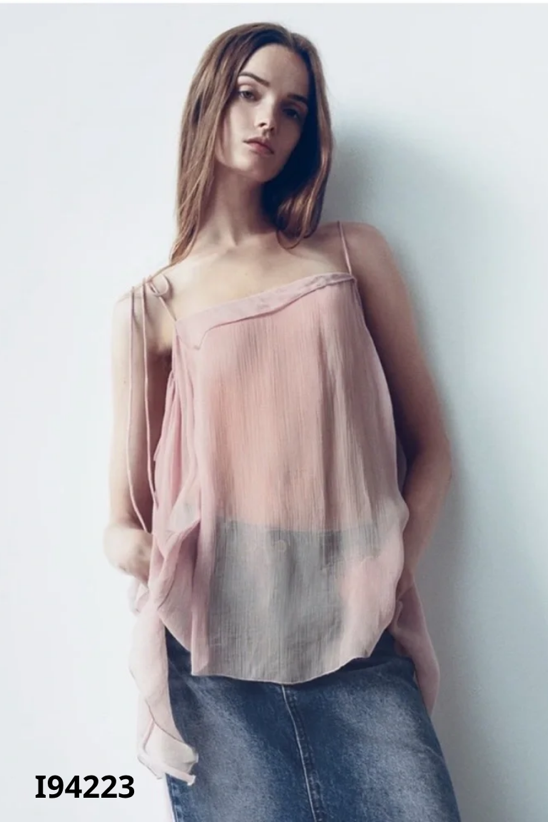 NEWTAG Áo voan ZARA hồng rớt vai