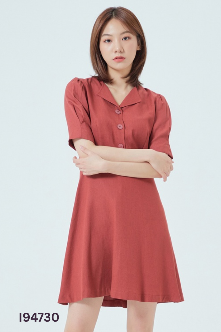 Váy linen MIXXO đỏ phối cúc