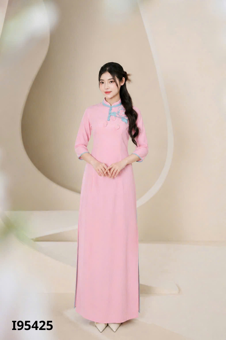 SET áo dài MINH KHANG hồng đính hoa+ quần xanh