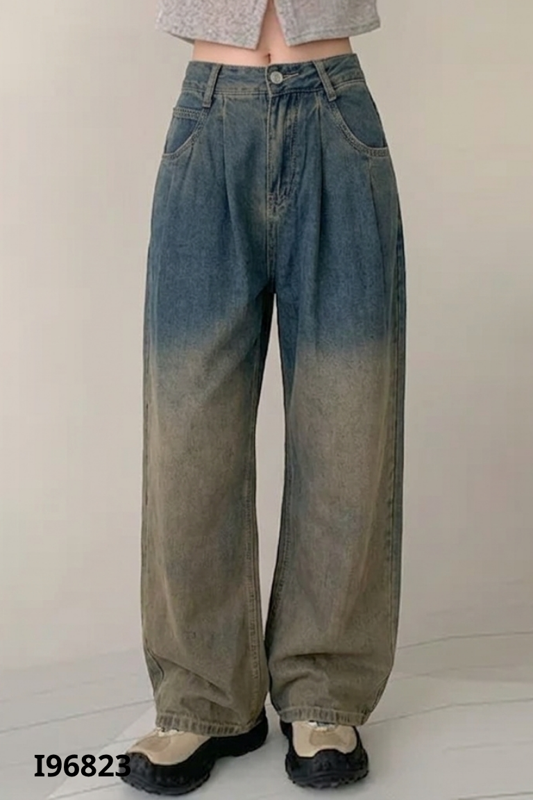 Quần jeans suông xanh loang
