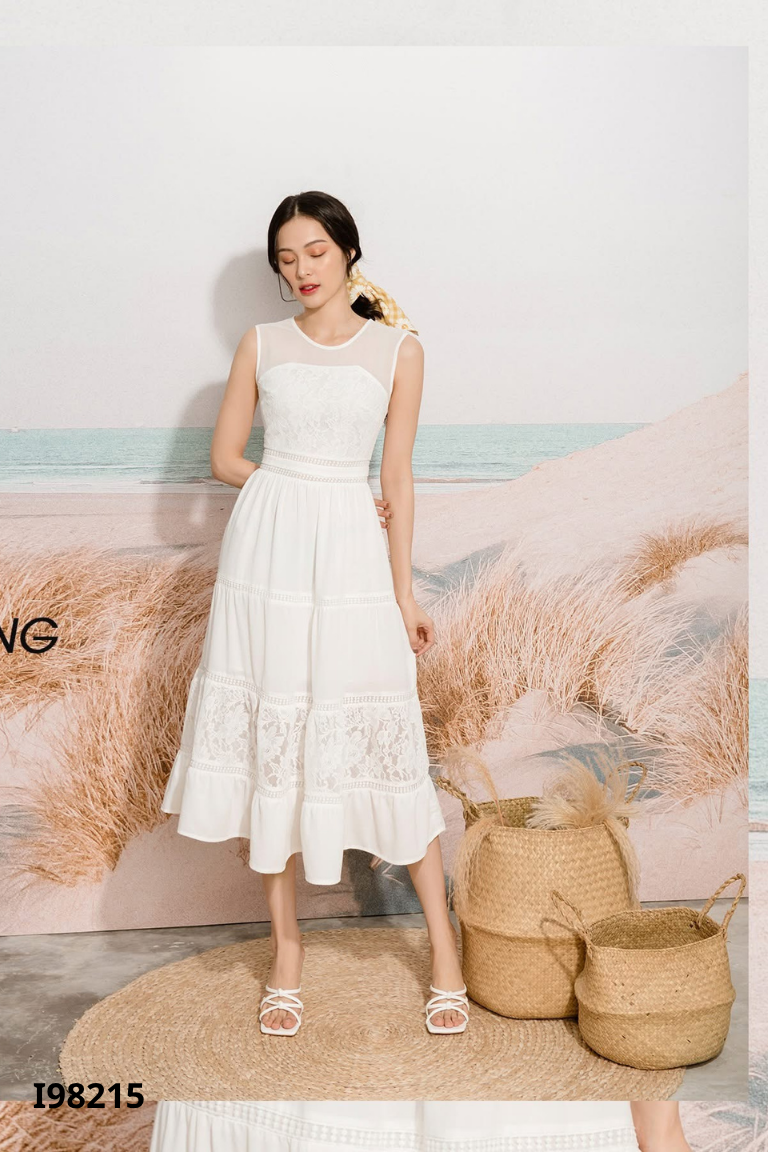 Váy IVY trắng phối lưới