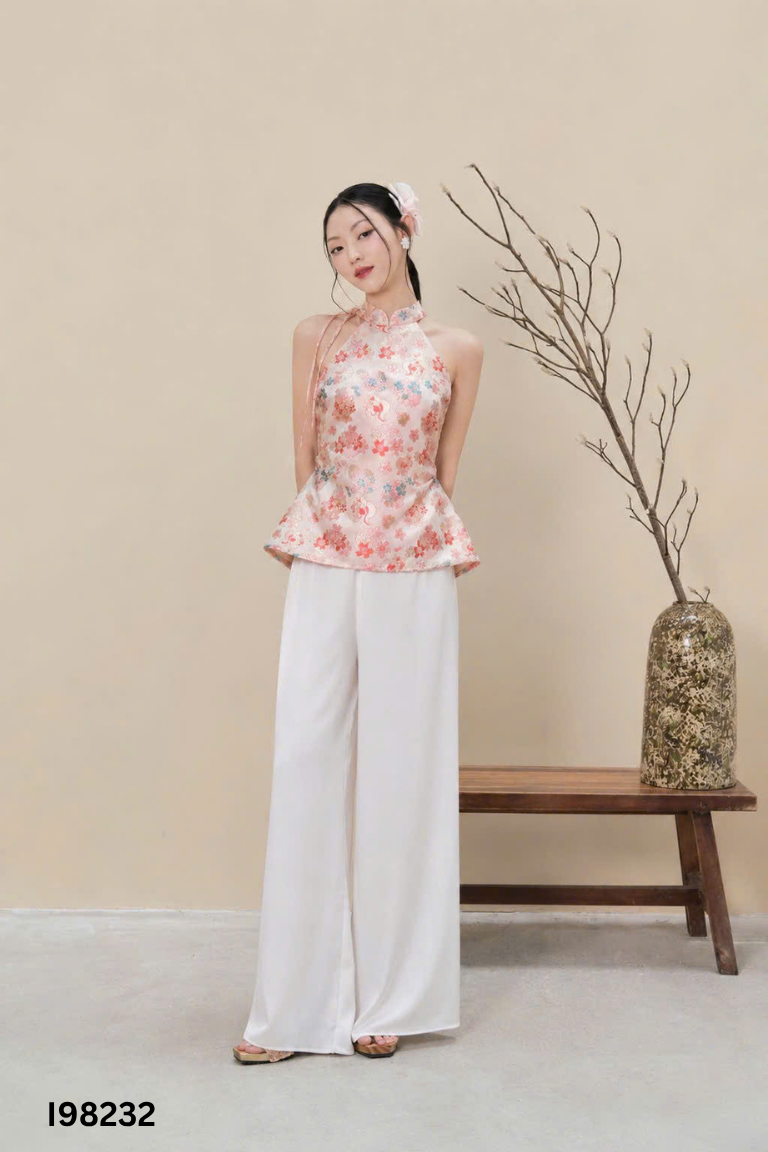 NEWTAG Áo yếm gấm hồng CHÂU NHI ánh kim