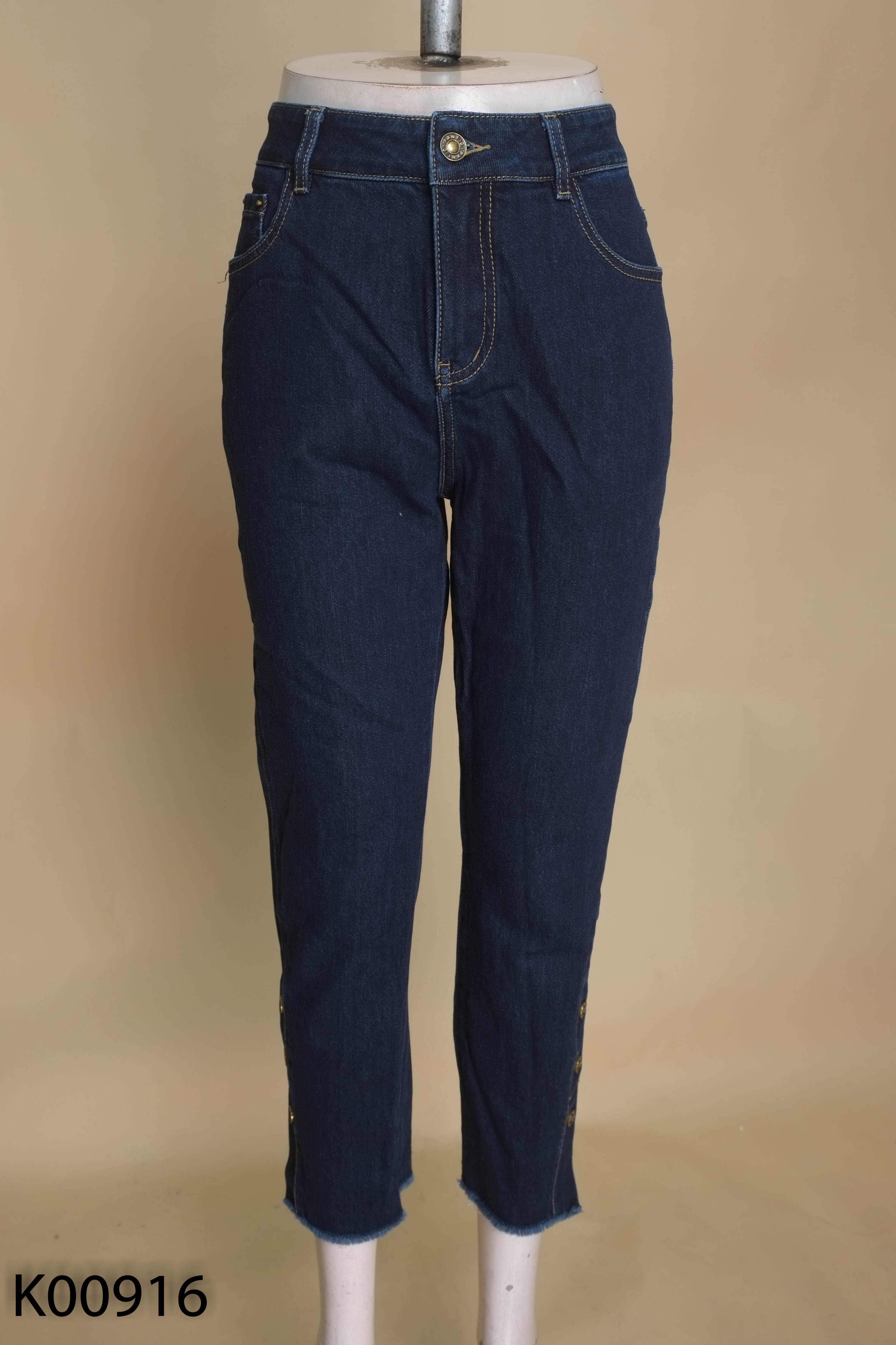Quần jeans PANTIO xanh gấu phối cúc