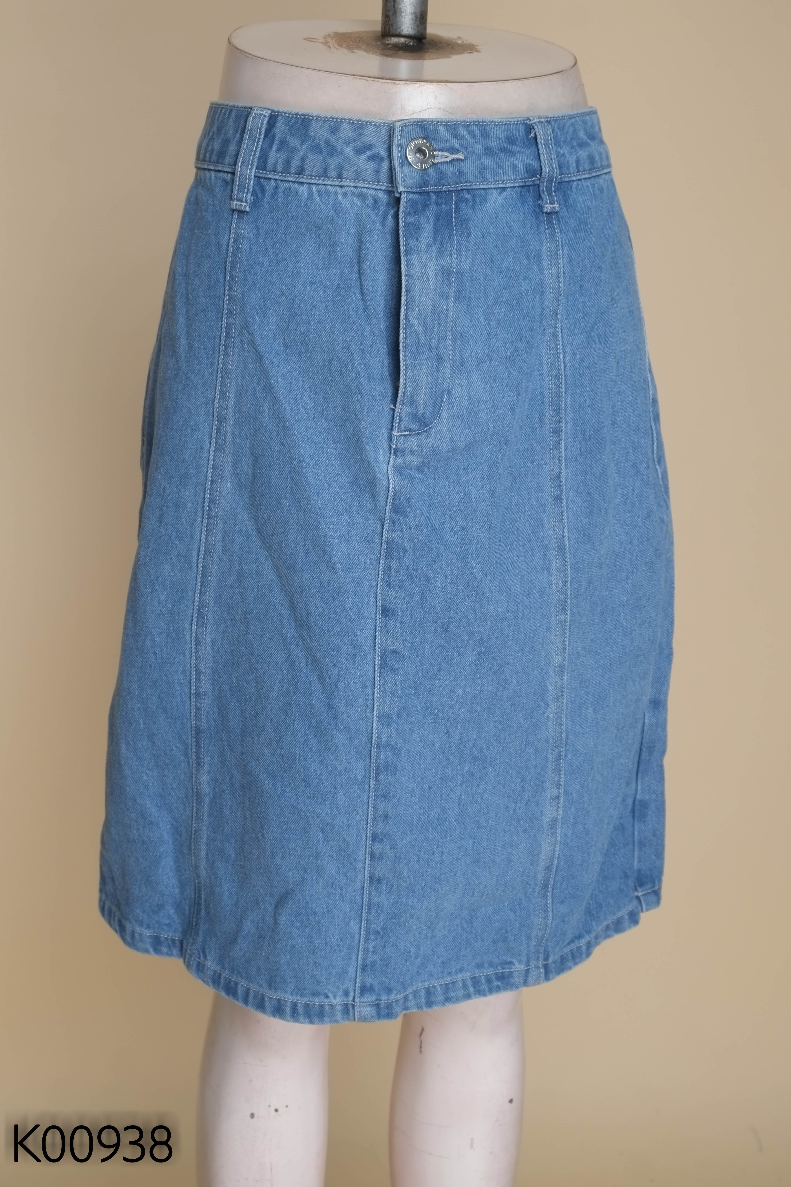 Chân váy jeans xanh nhỡ trơn