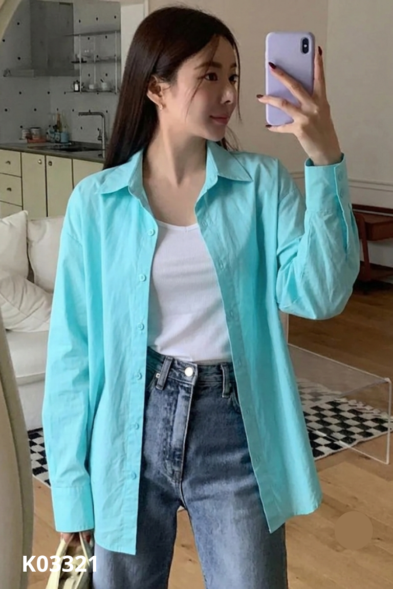 Áo sơ mi xanh trơn unisex