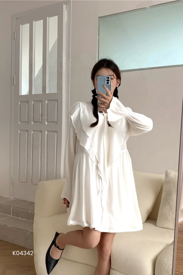 Váy tơ be phối bèo