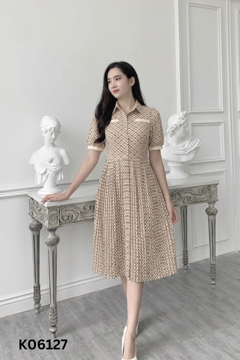 Váy be họa tiết nâu