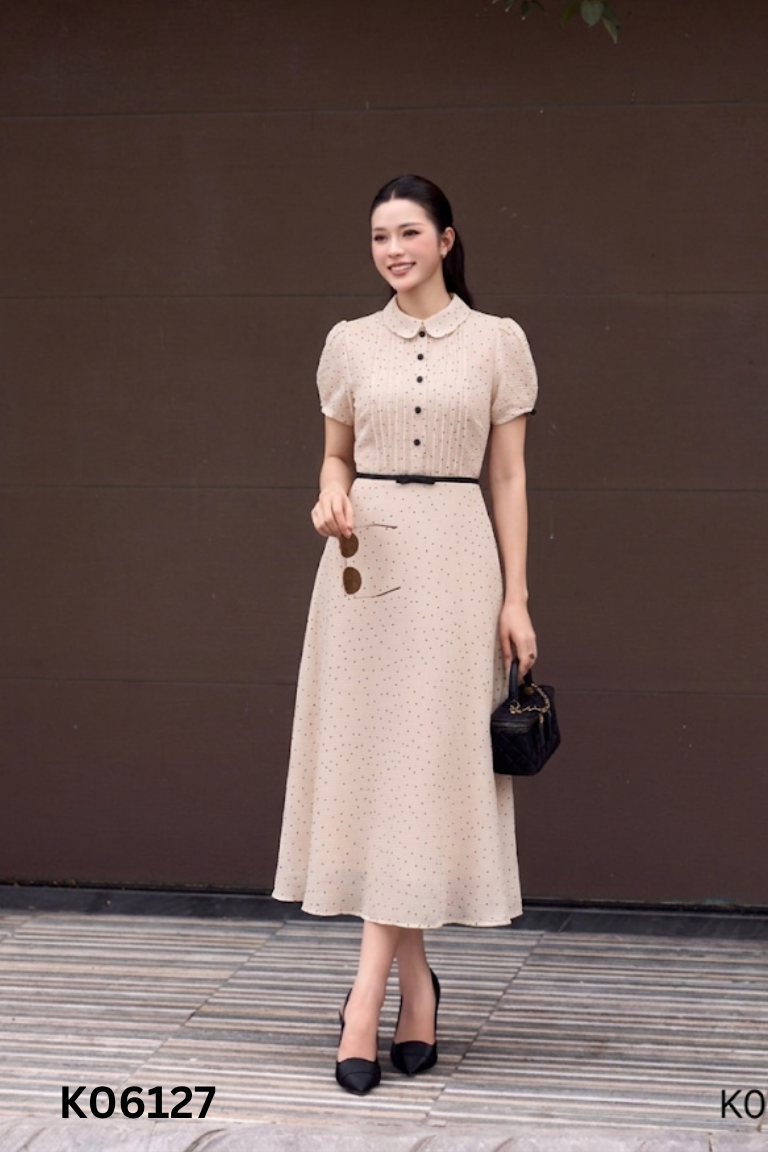 NEWTAG Váy HOÀNG HƯƠNG be chấm bi đen