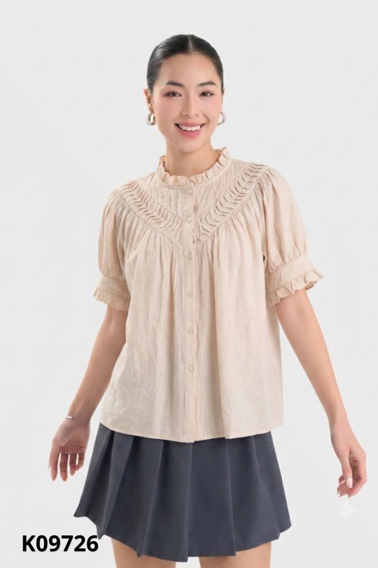 Áo sơ mi nâu viền bèo