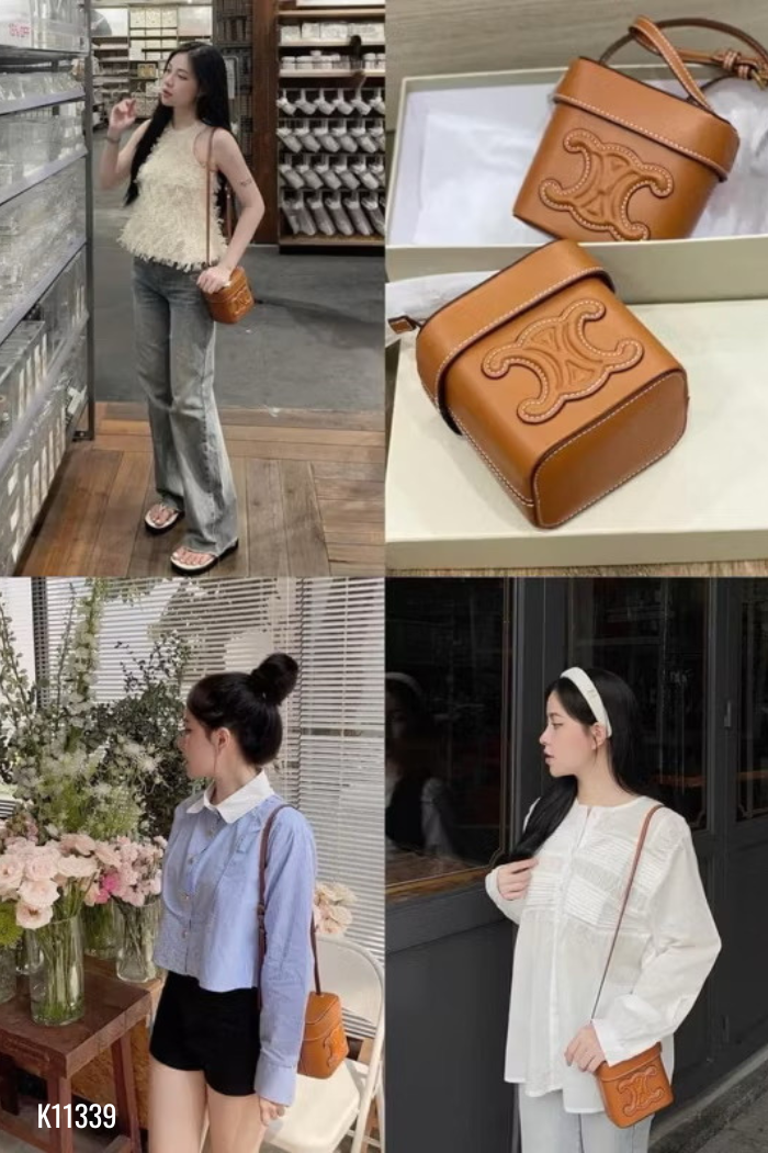 Túi xách nâu hộp phối khăn