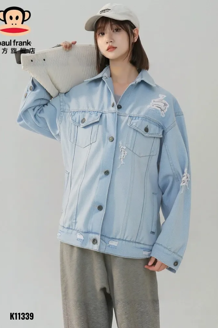 Áo khoác jeans xanh rách