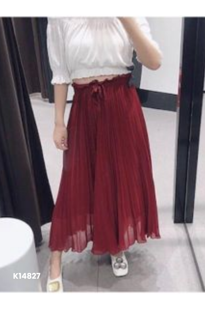 Quần culottes ZARA voan đỏ xếp ly