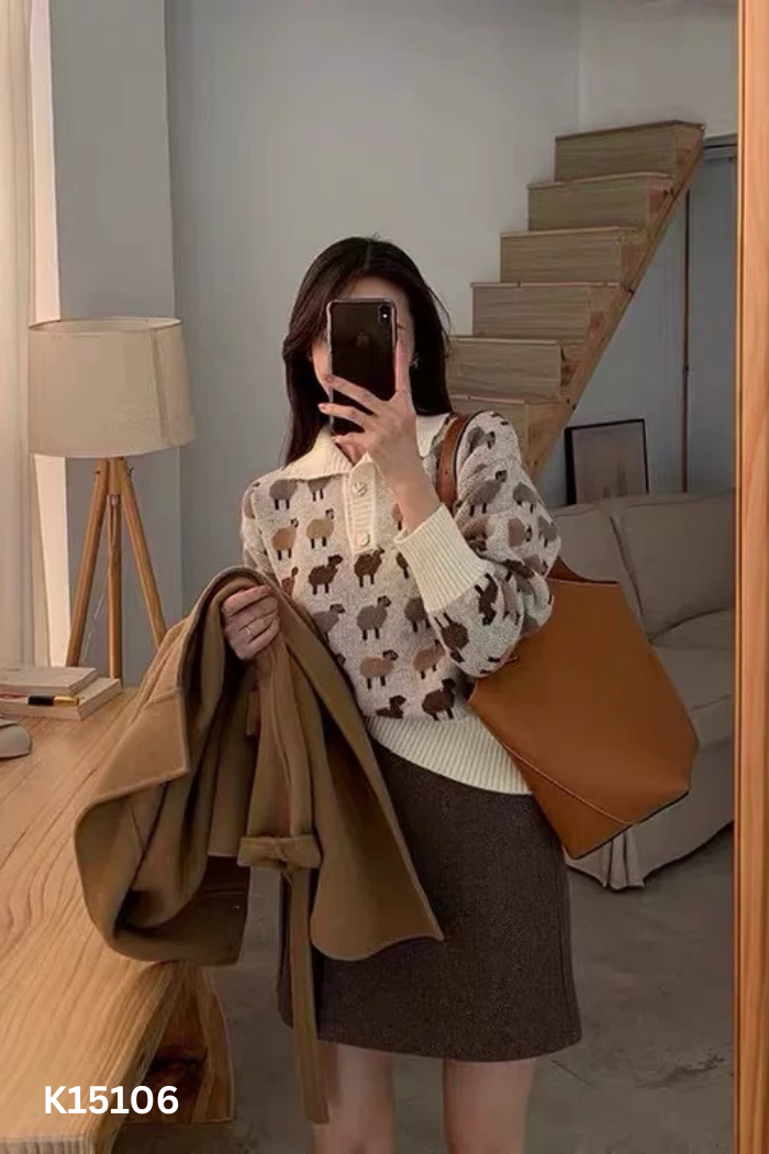 Áo len be cổ bẻ phối cúc