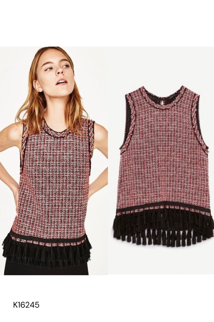 Áo len gile ZARA đỏ họa tiết thêu dây (cắt tag)