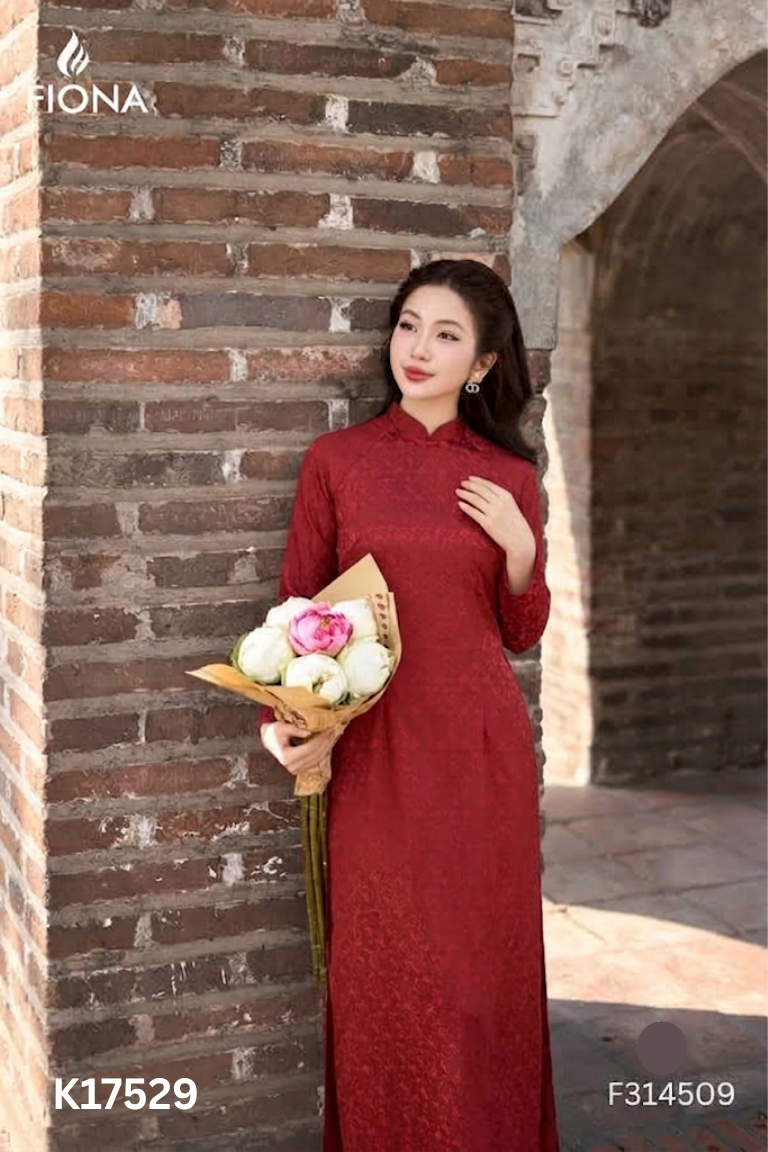 Set áo dài đỏ họa tiết