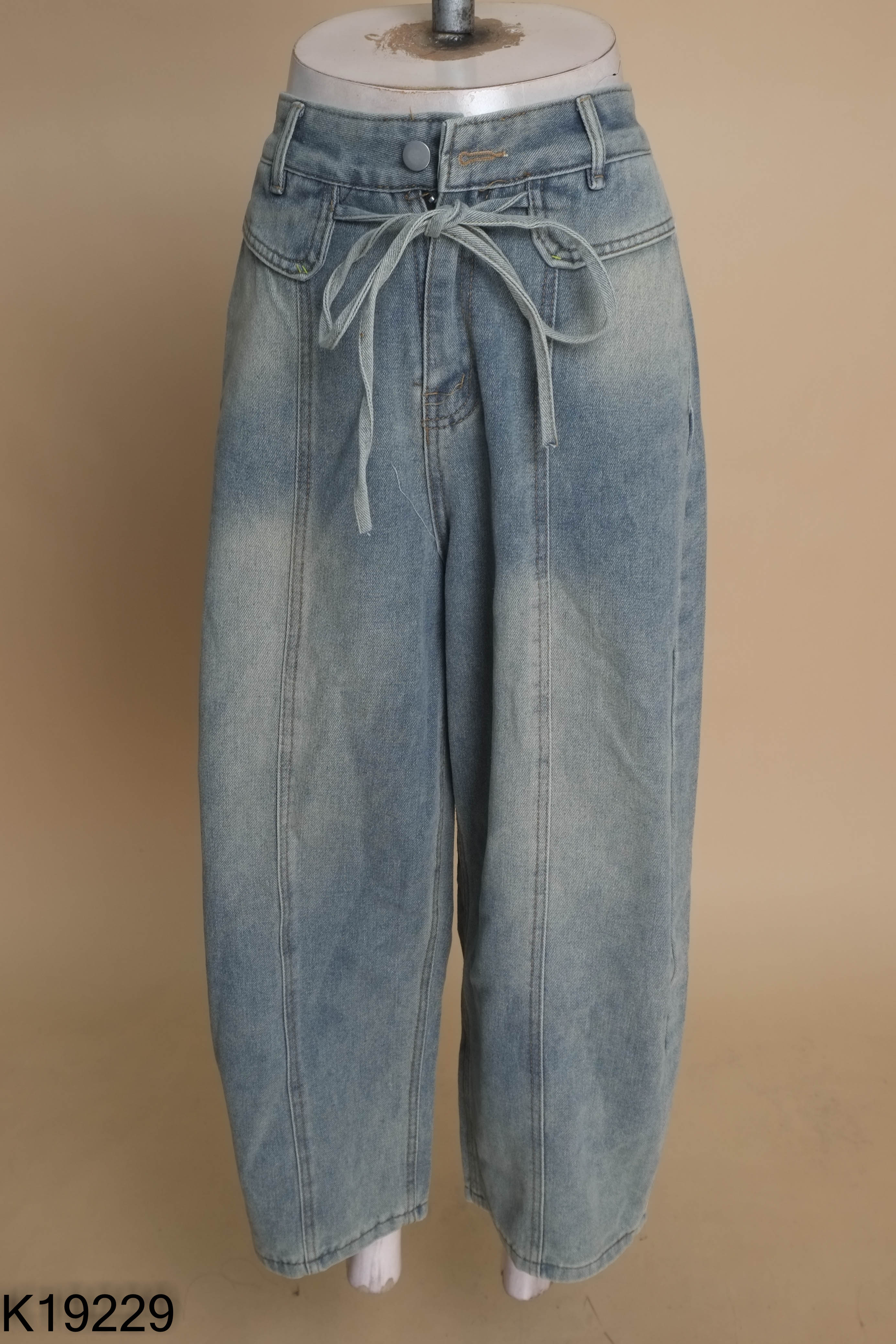 NEWTAG Quần jeans xanh gân giữa