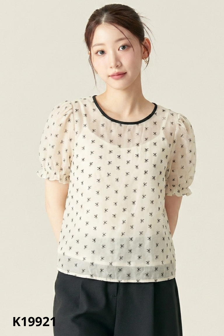 Áo babydoll be họa tiết nơ