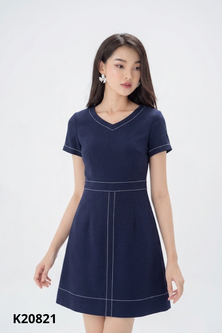 Váy xanh STEVEN chỉ trắng