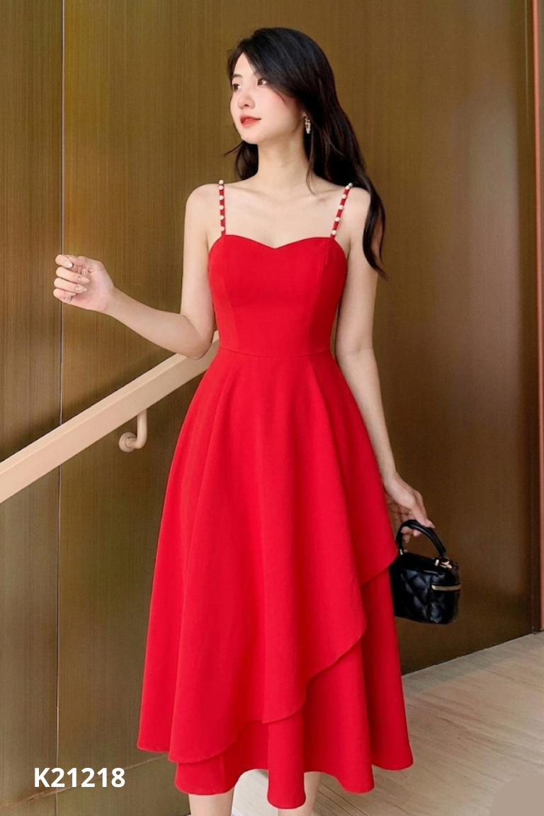 Váy HOIVU đỏ hai dây đính ngọc