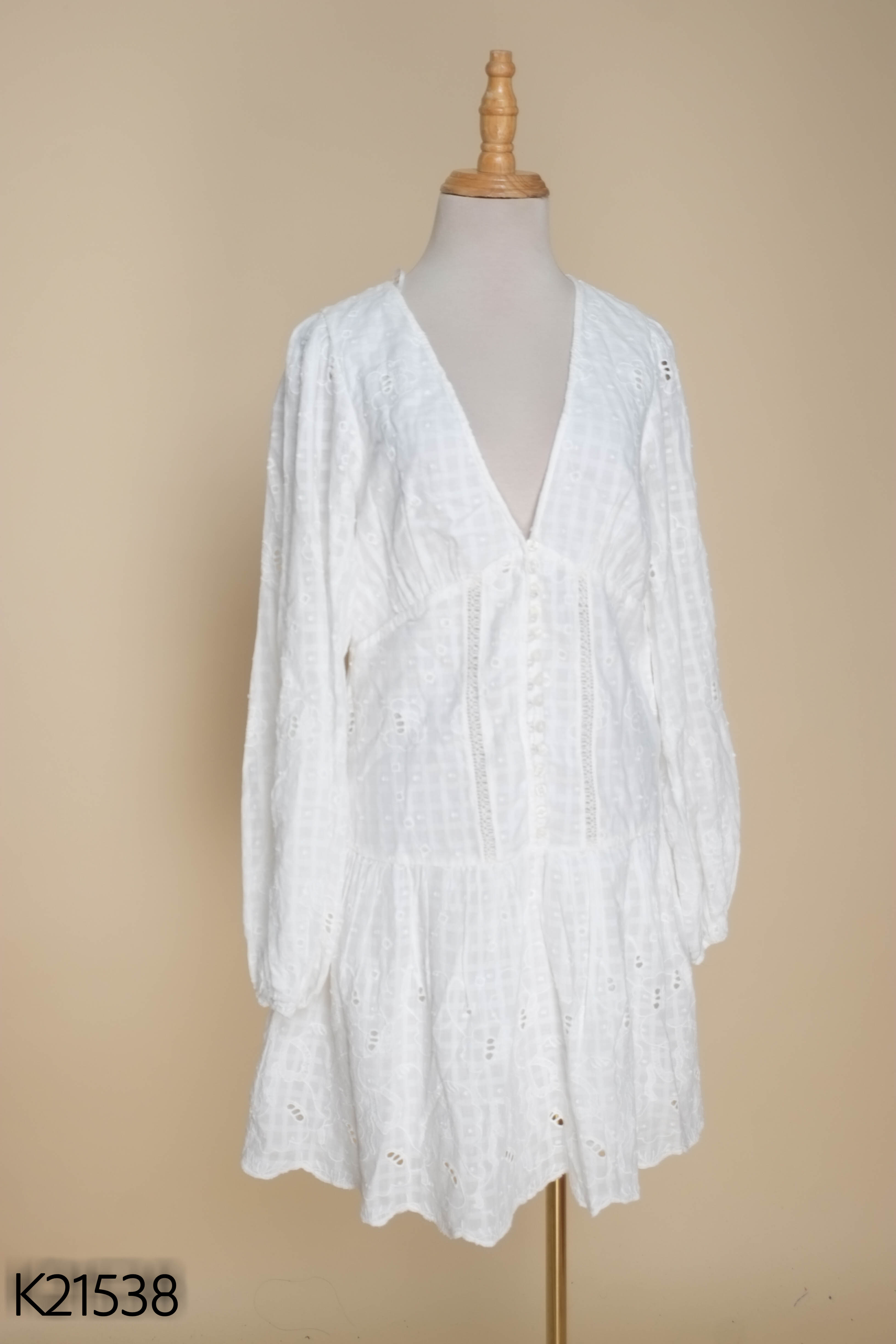 NEWTAG ZARA váy ren trắng dài tay