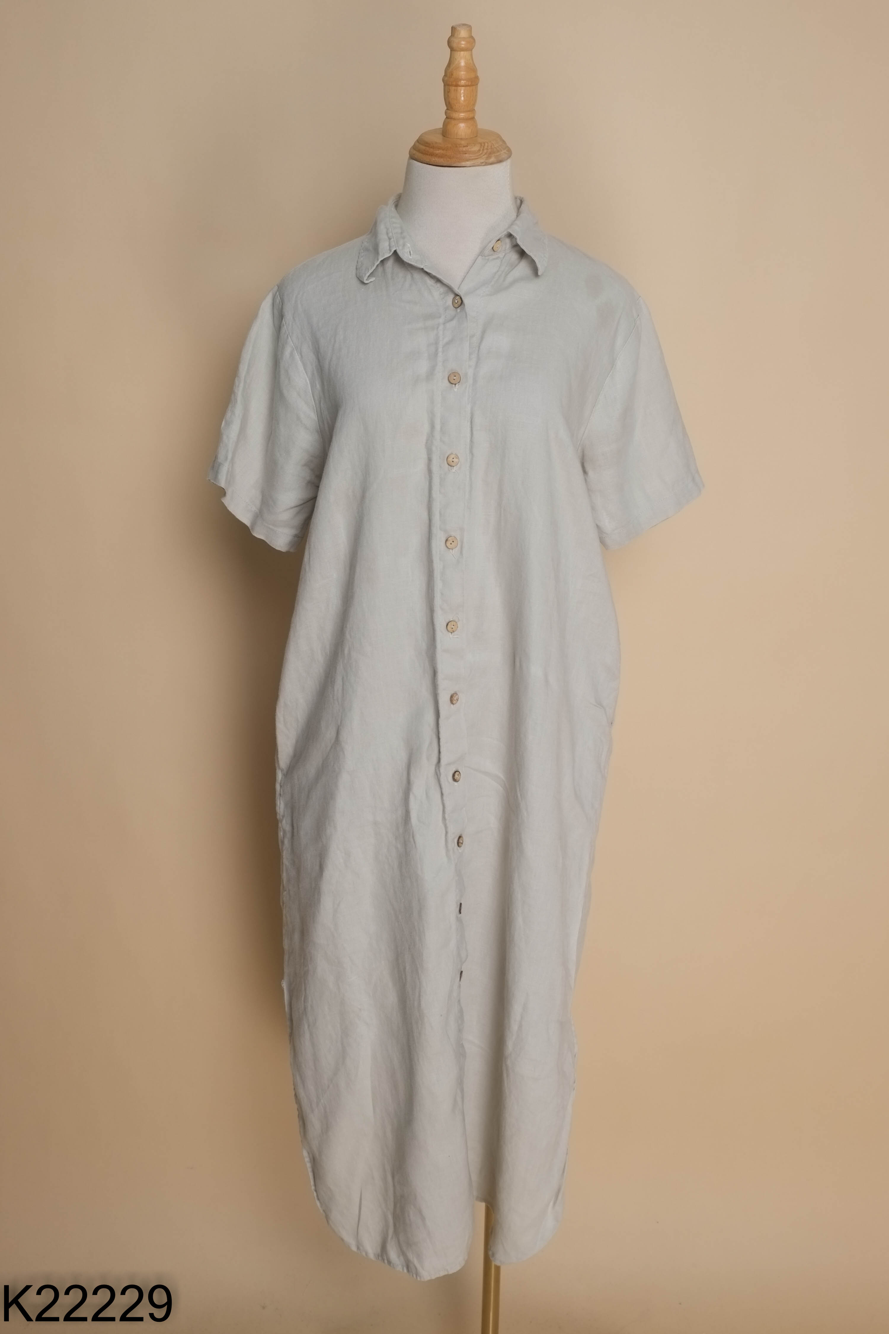 Váy CÁ TRÍCH MÀU XANH linen xám be