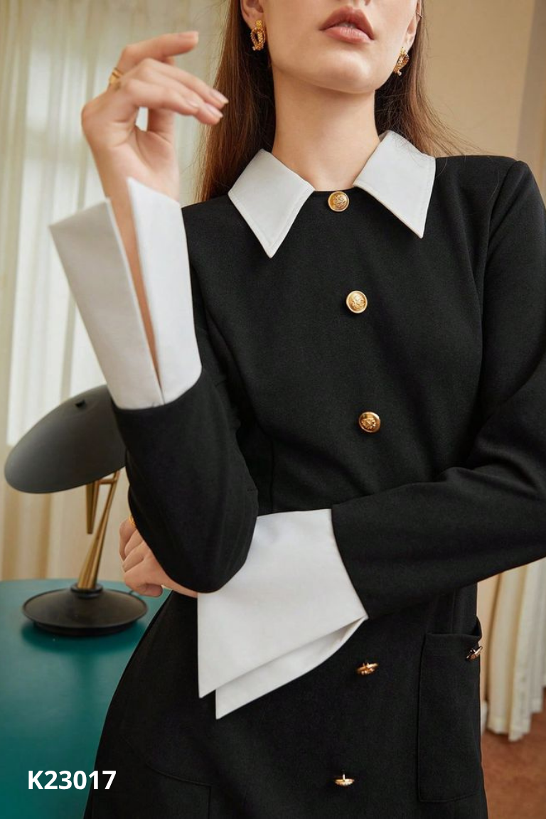 Váy đen phối trắng
