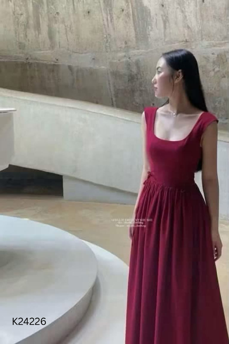 Váy SHU SHI linen đỏ (hơi xù)