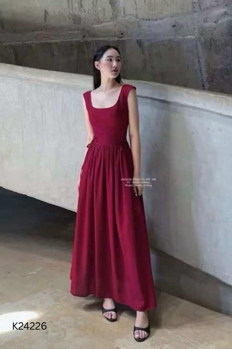 Váy SHU SHI linen đỏ (hơi xù)