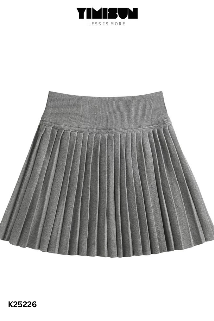 Chân váy xám dập ly
