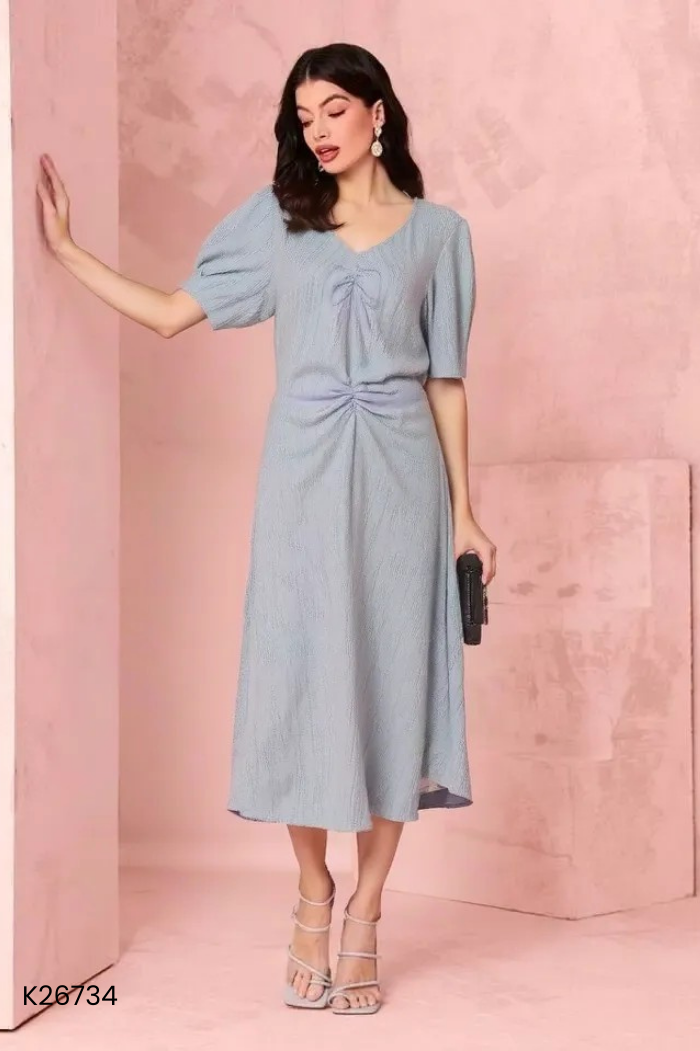 Váy xanh dúm ngực cổ V
