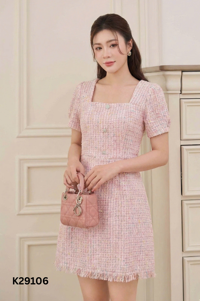 NEWTAG váy dạ hồng họa tiết