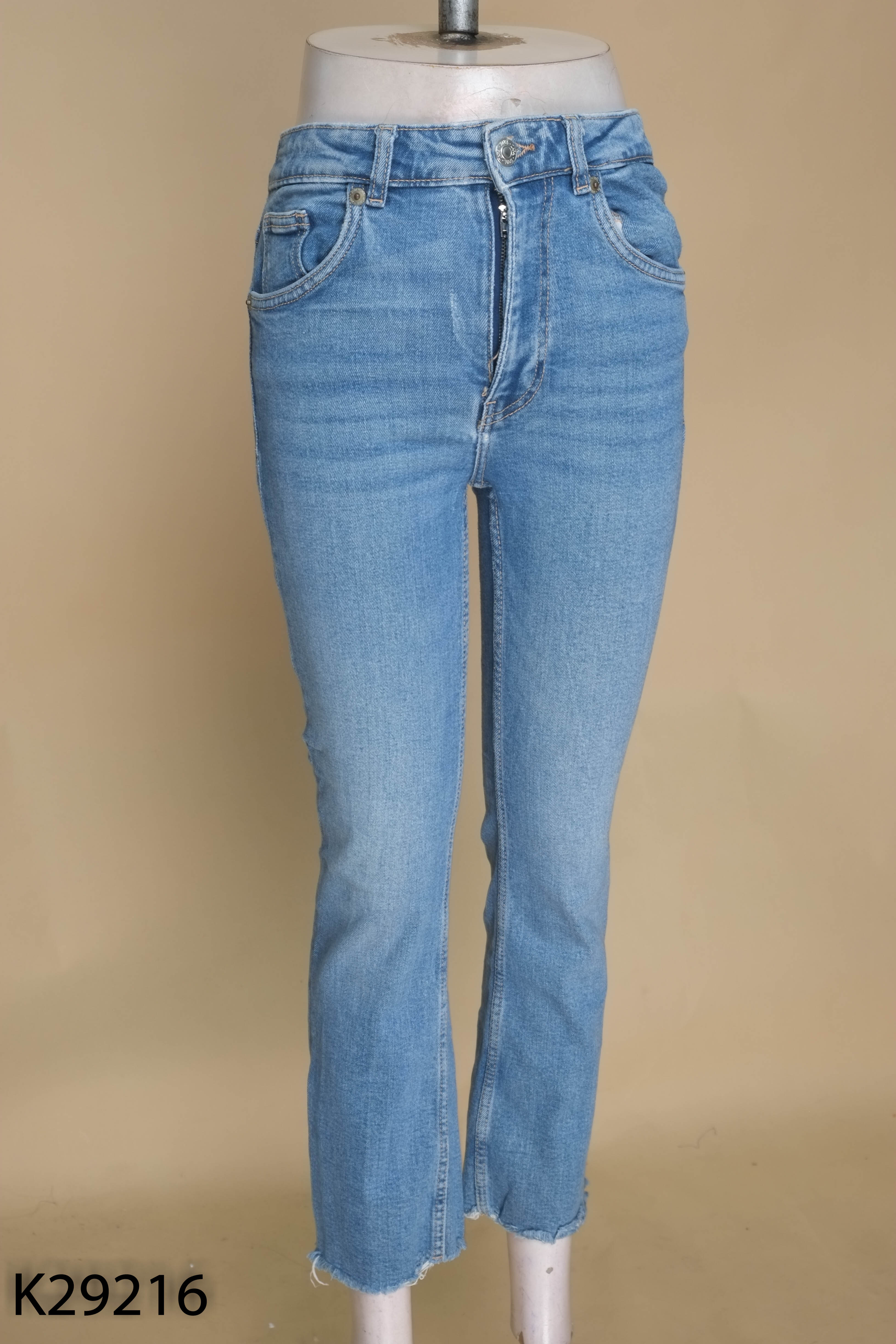 Quần jeans xanh ZARA viền rua
