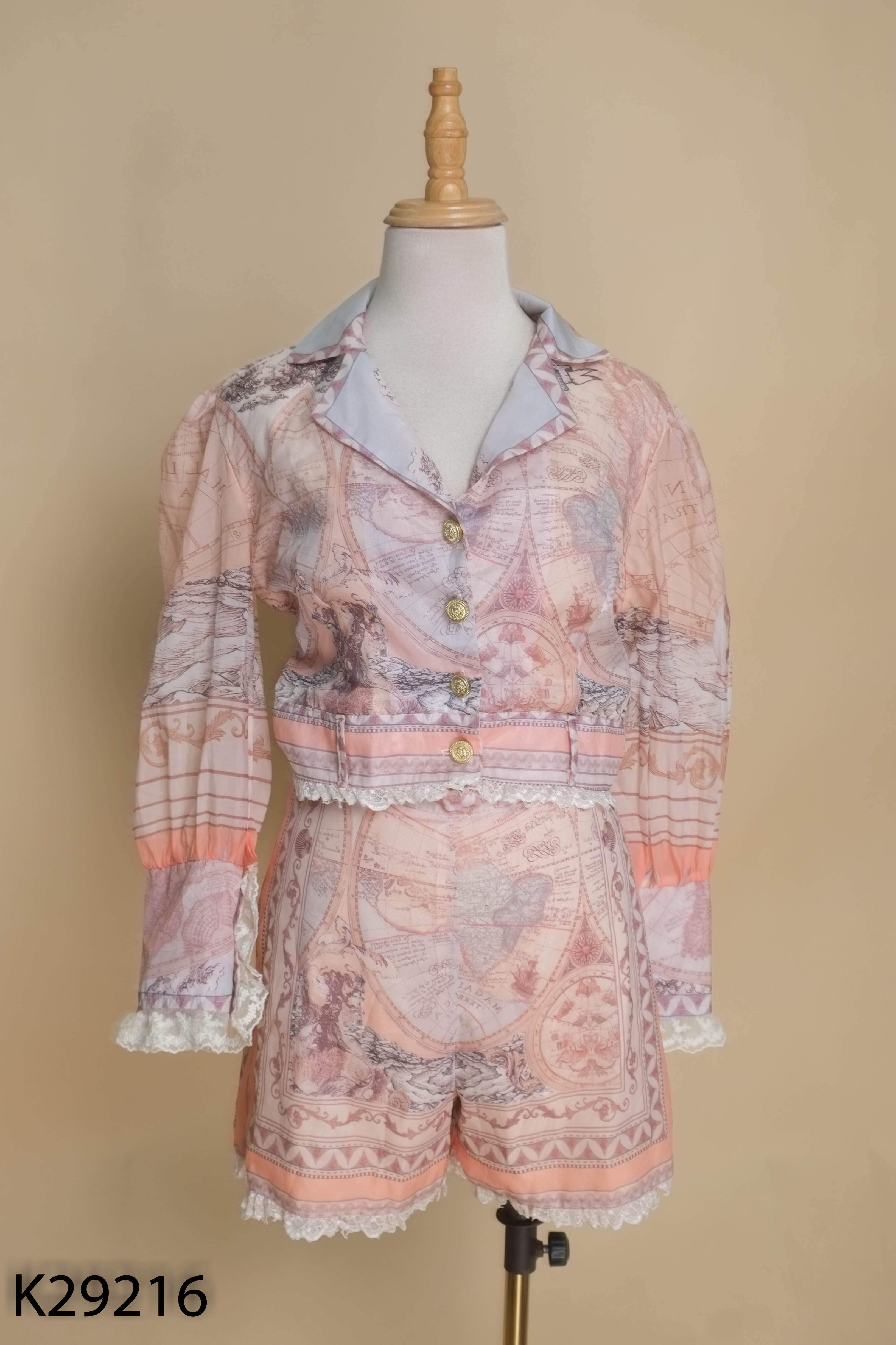 Set Áo voan hồng cam cổ vest + Quần short