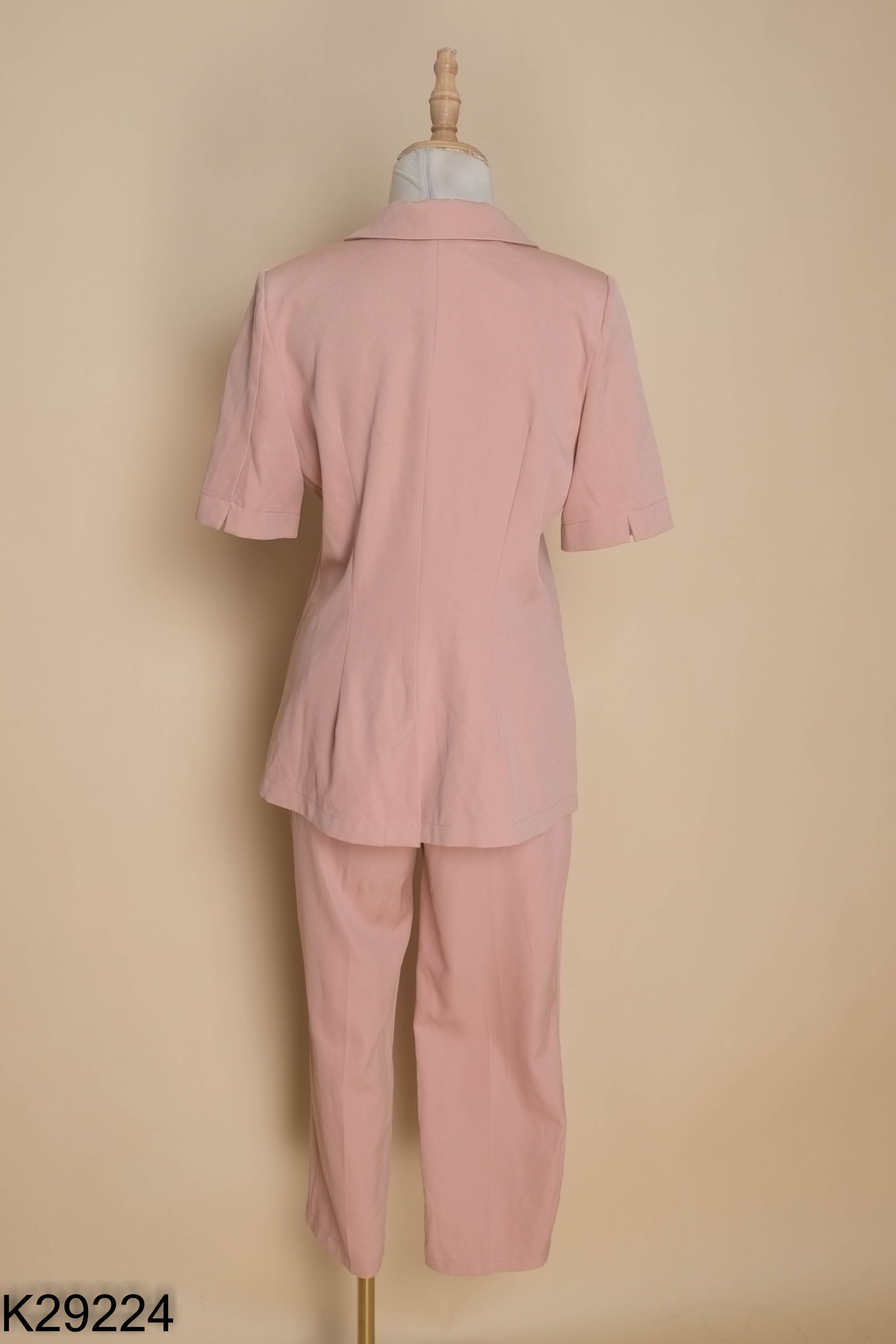 Set PANSY hồng áo cổ vest + quần dài