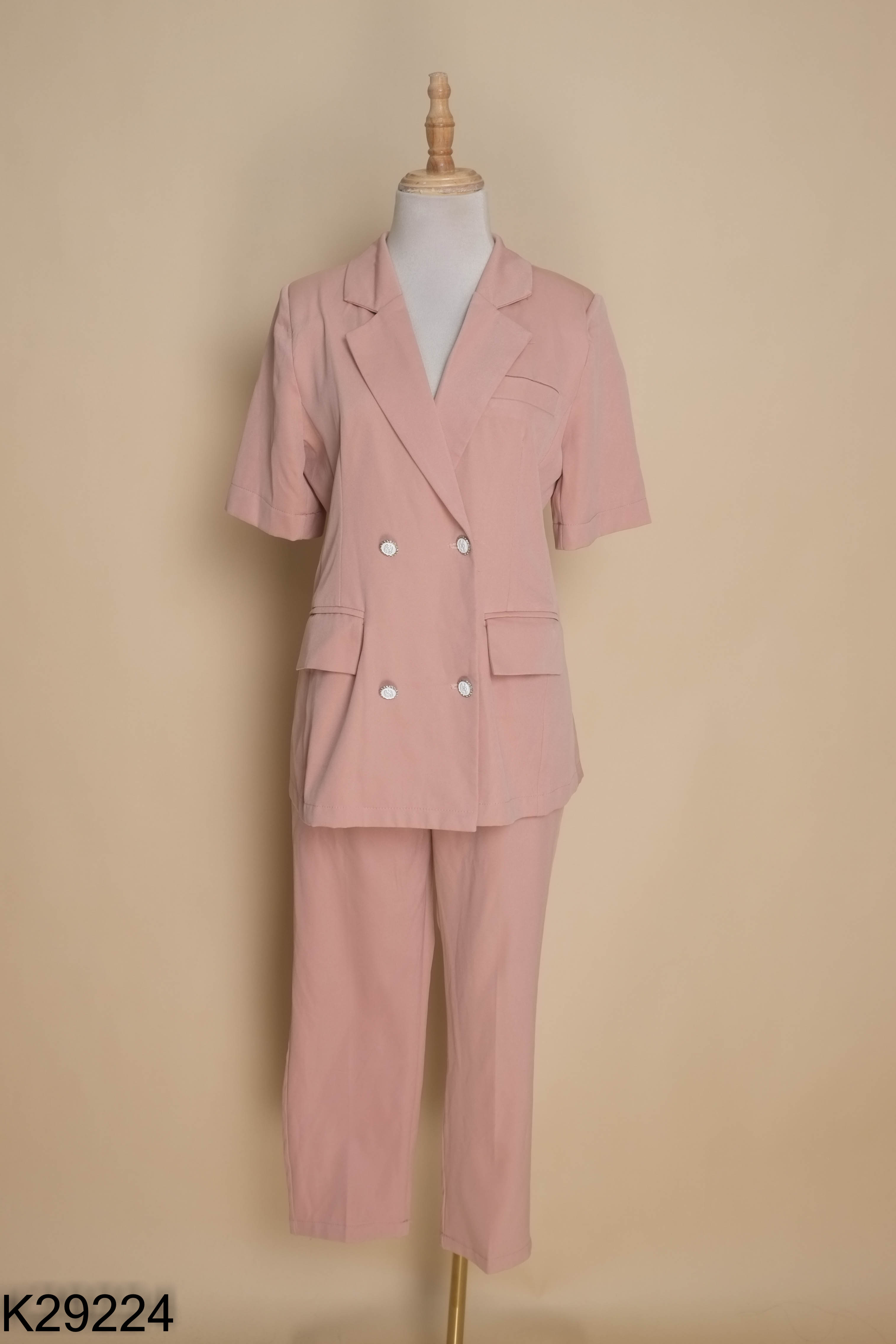 Set PANSY hồng áo cổ vest + quần dài