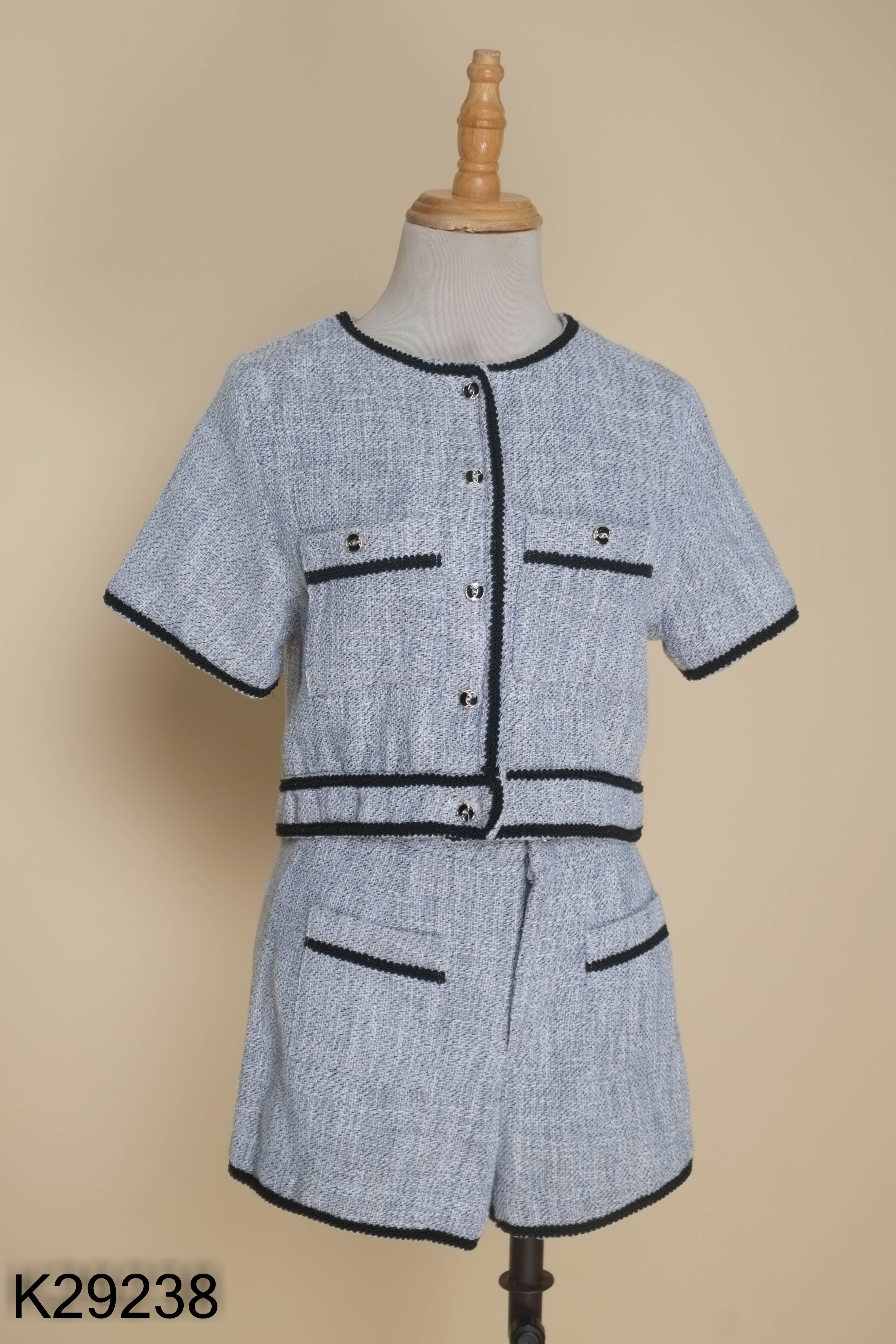 Set Áo tweed xanh trắng ZARA + Quần (xuất)