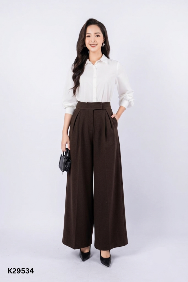 Quần dạ nỉ đen ống rộng