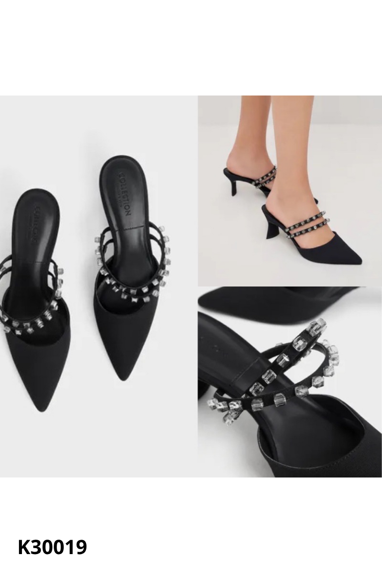 Giày cao gót CHARLES KEITH đen phối đá