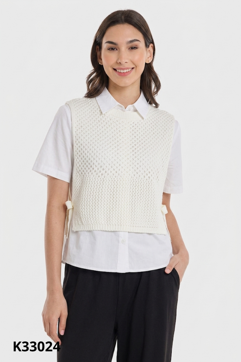 Áo trắng SHEMODA phối len