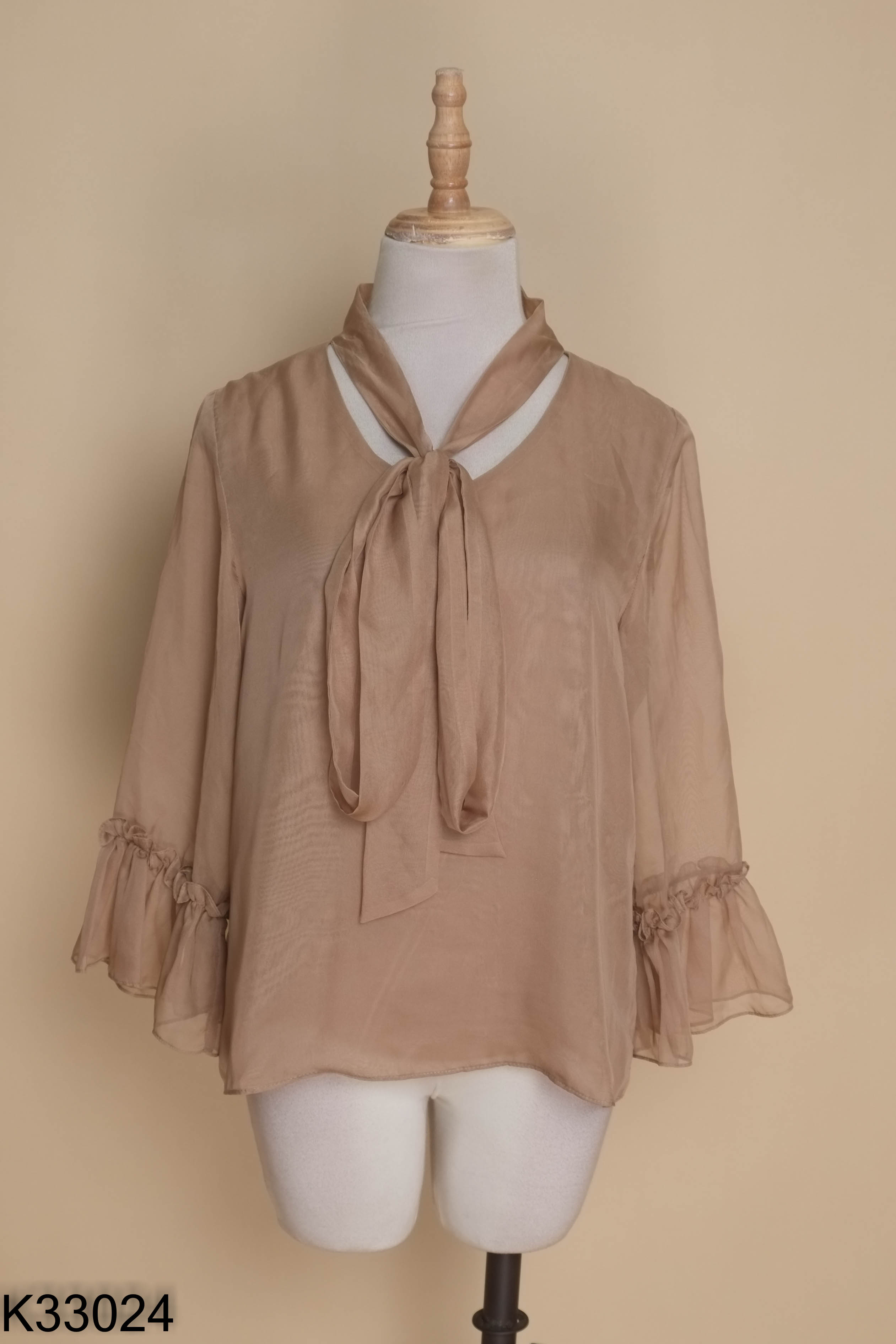 Áo voan HUONG BOUTIQUE nâu buộc nơ
