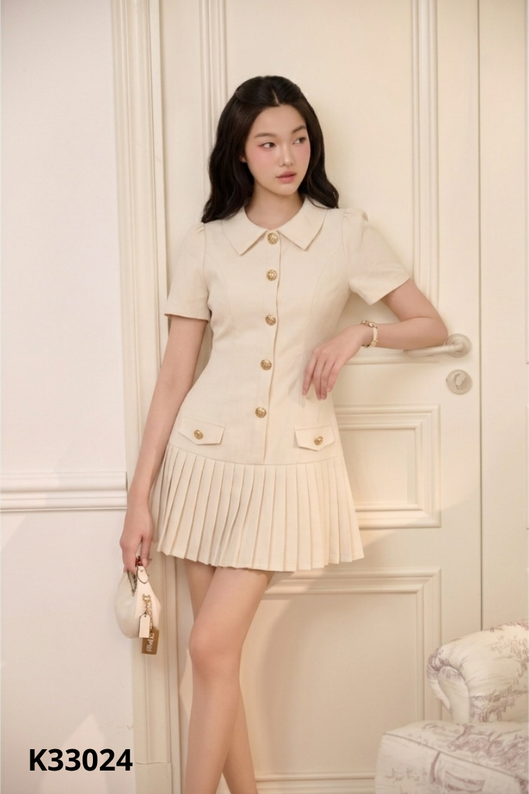 Váy be ZAMY xếp ly phối cúc