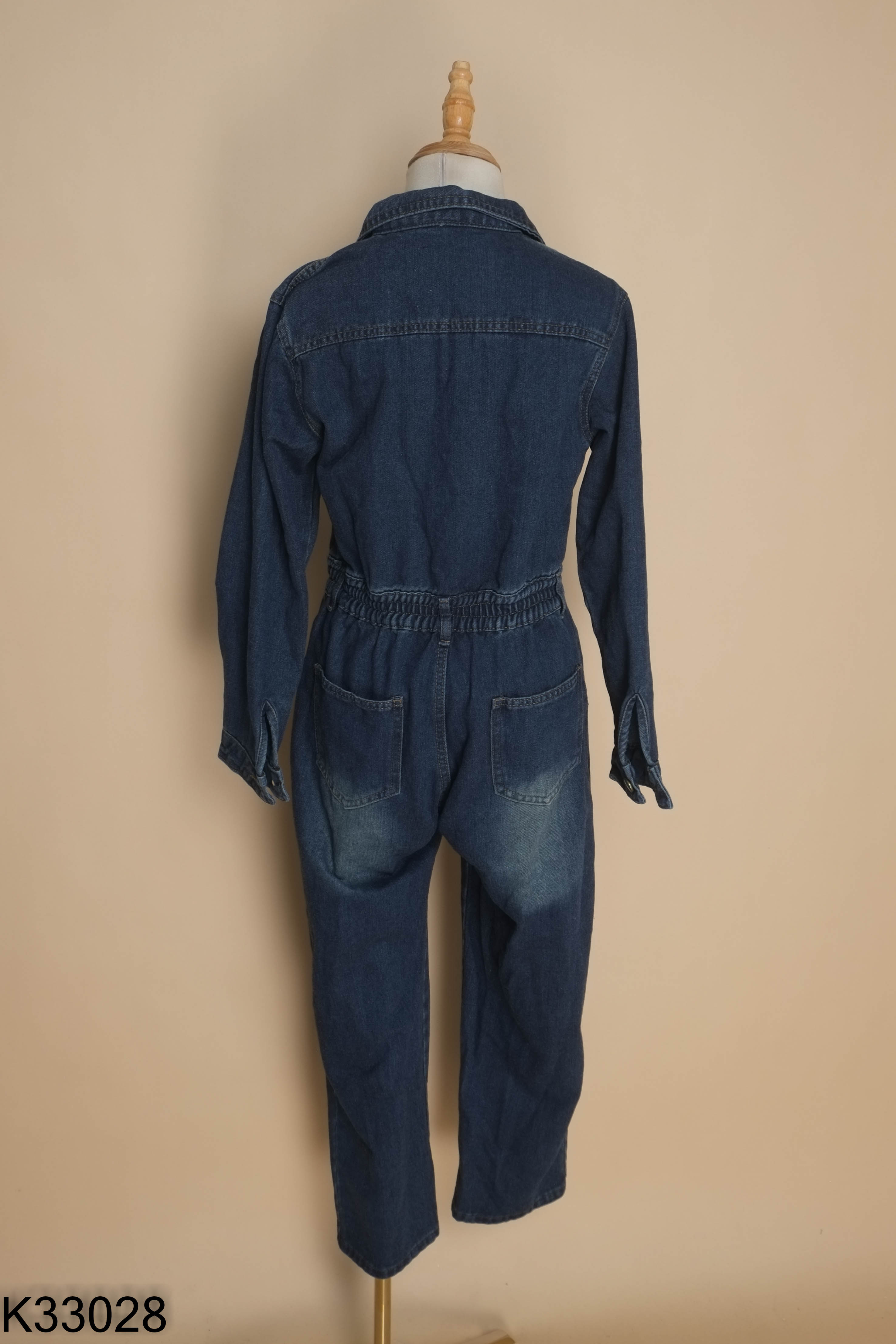 Jumpsuits jeans xanh cổ bẻ