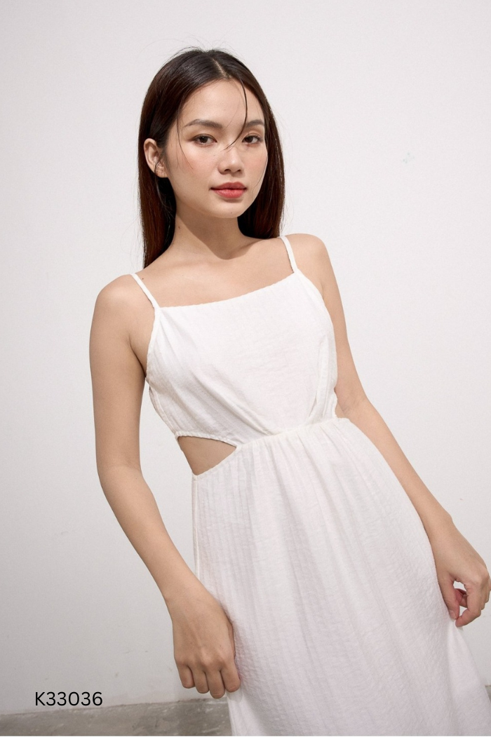 Váy hai dây MAYBI đũi trắng khoét eo