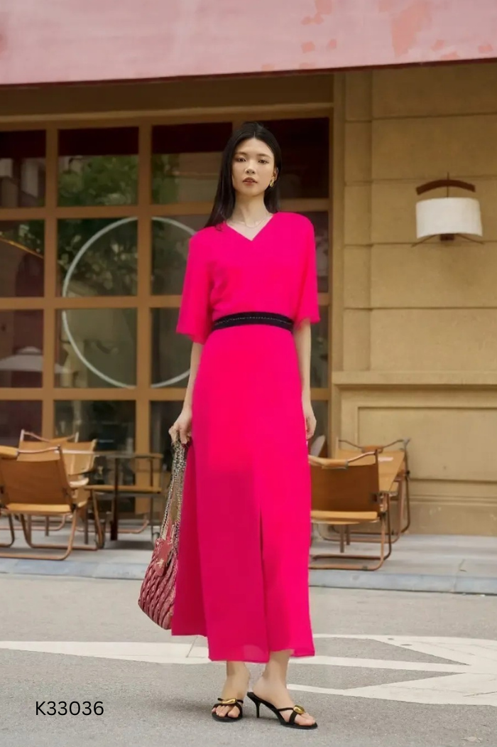 Váy hồng ELISE viền đen