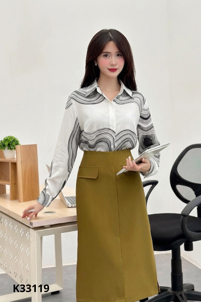 Áo voan be họa tiết đen