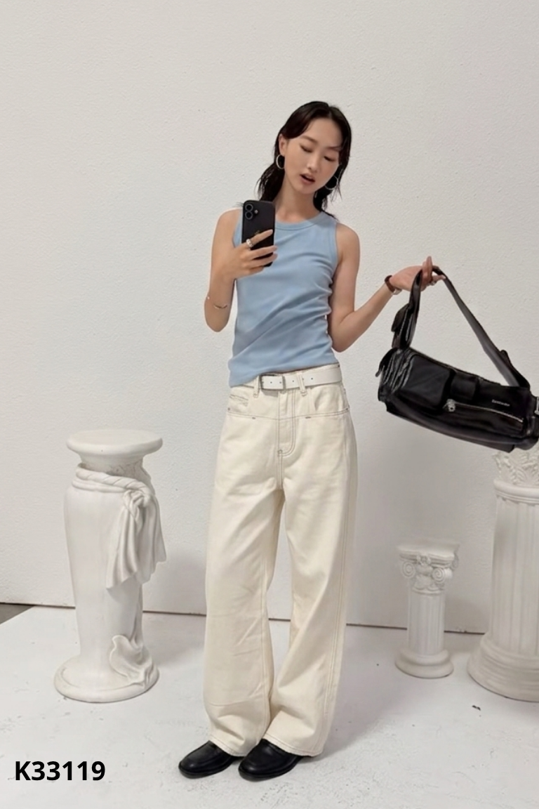 Quần jean be chỉ nâu