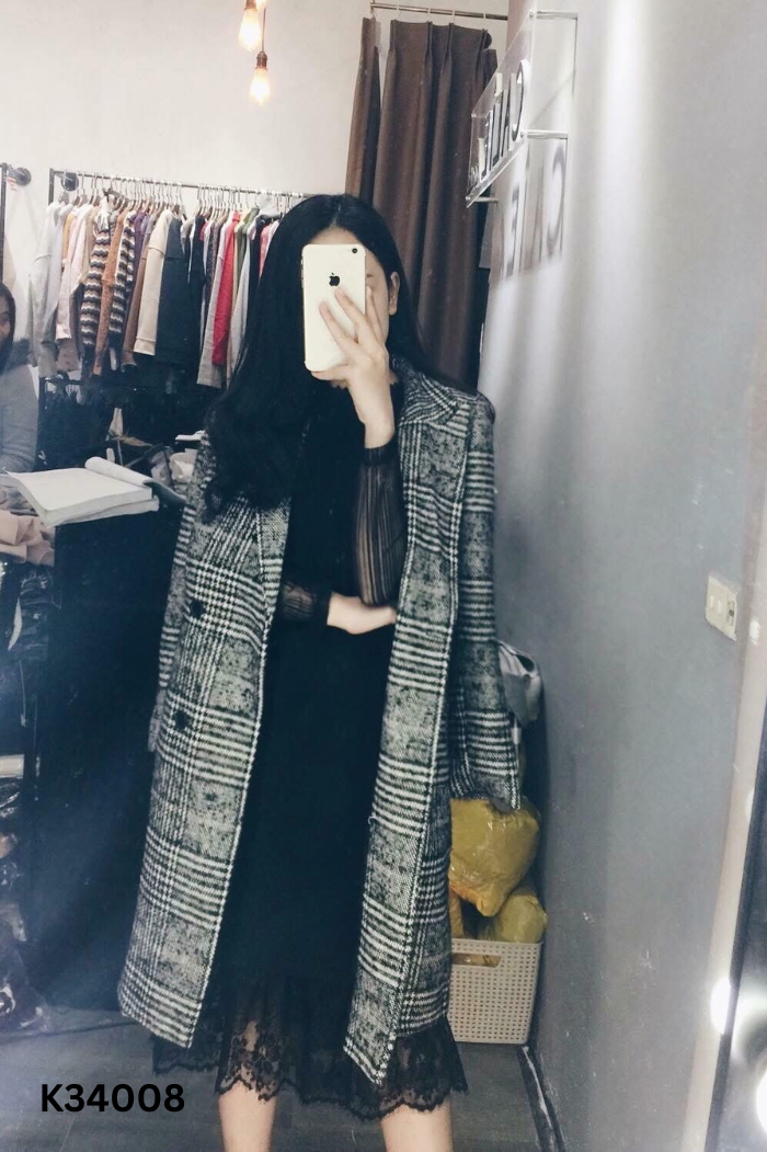 Áo khoác ZARA dạ đen phối trắng