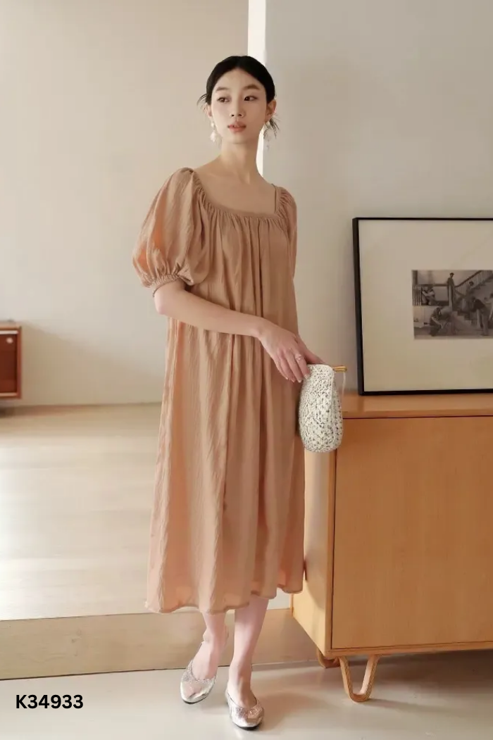 Váy suông nâu dập ly