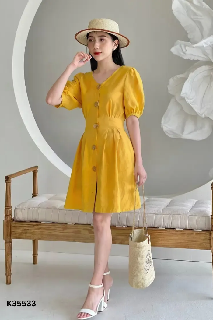 Váy nhỡ DAISY vàng cổ V