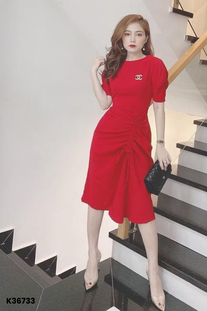Váy dài đỏ trơn rút dây